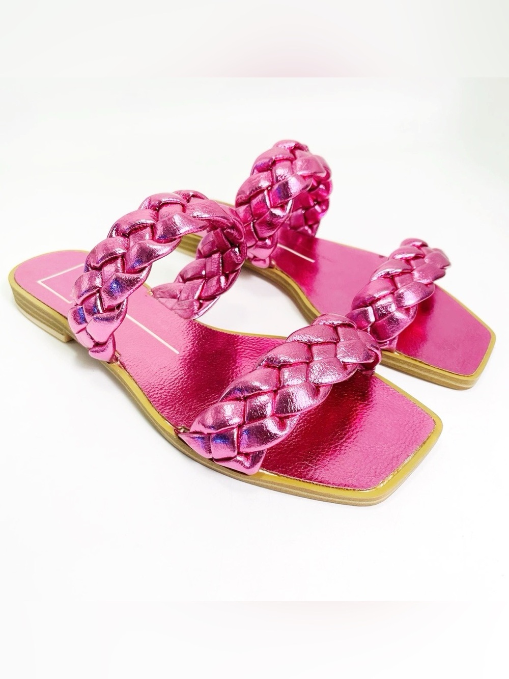 {Dolce Vita} Indy Magenta Metallic Slip On Square Toe Woven Strap Sandals